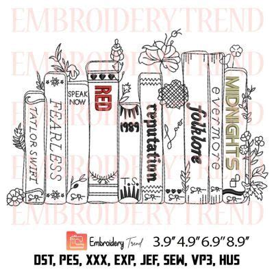 taylor swift book stack embroidery design